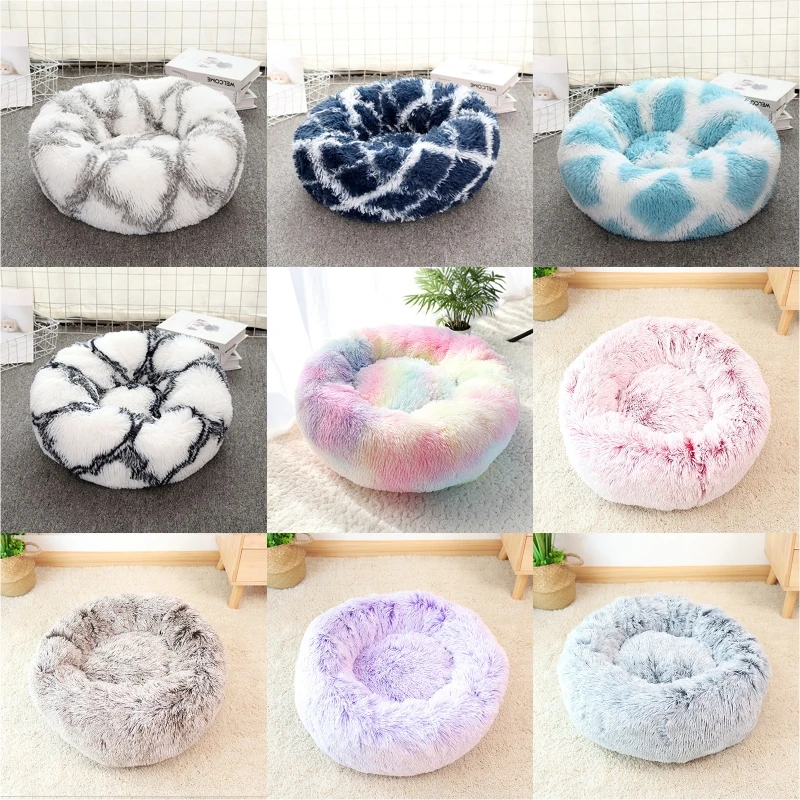 

Cat Beds for Indoor Cats 15.75in Diameter Soft Round Dog Bed Plush Pet Fluffy Cushion Non-Slip Bottom Multiple Colors