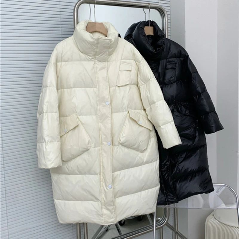 Женская теплая куртка пуховик с воротником стойкой однотонная Повседневная