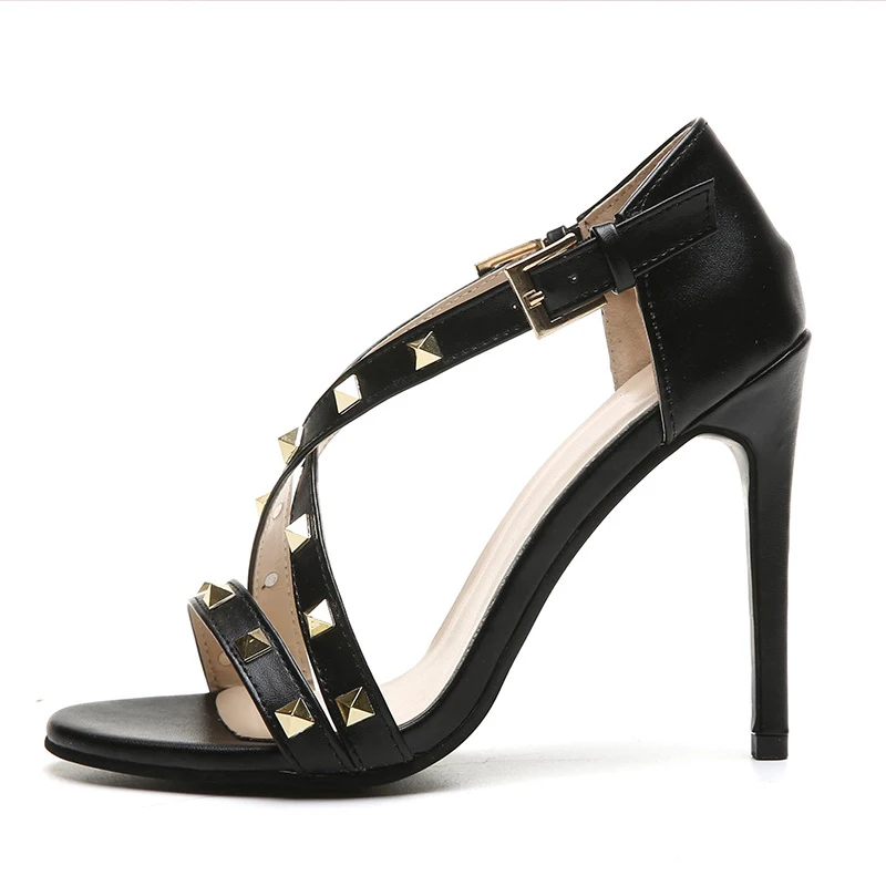 

Ladies Rivet Cross Straps Thin Heel Sandals 2021 Summer New Romanesque Back Buckles Cover Heel Women's Fashion Workplace Shoes
