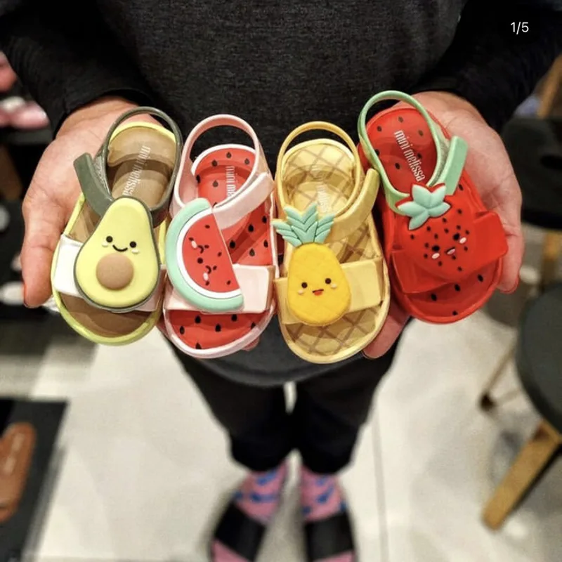 Sandalias Melissa para niñas, zapatos planos de verano, fresa, sandía, aguacate, fruta, 2021