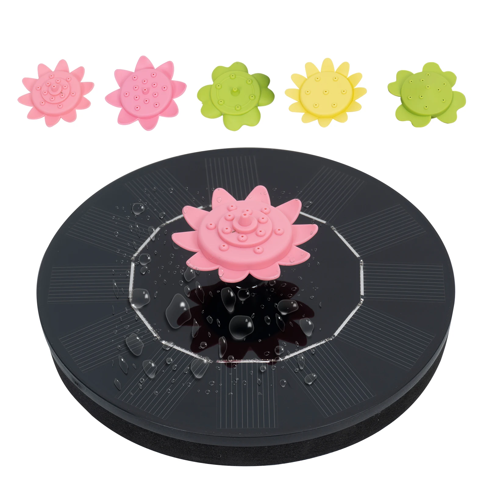 

Garden Fountain Pump Solar Powered Fountain with 5 Flower Nozzles Floating Circle Free Standing Bird Bath Fountain Pump for Bird