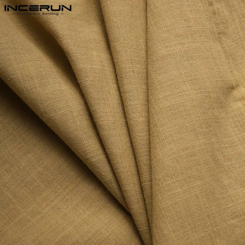 

Men Shirt Brand Stand Collar Vintage 3/4 Sleeve Casual Blouse Solid Cotton Streetwear Leisure Camisa Masculina S-3XL INCERUN