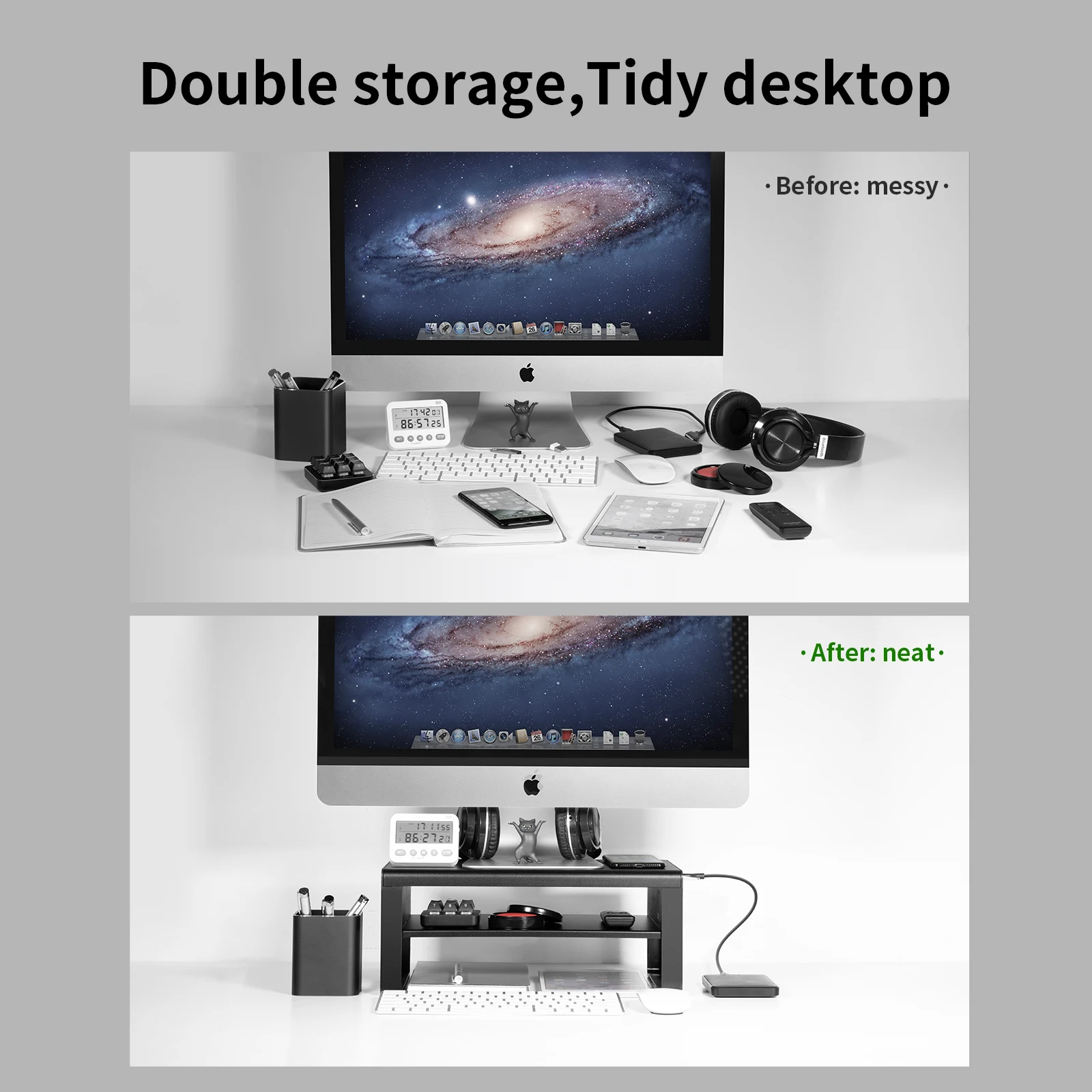 2 Tiers Monitor Stand with USB 3.0 Hubs Aluminum Riser Metal Computer Supports up to 27 Inch for PC Laptop | Компьютеры и офис