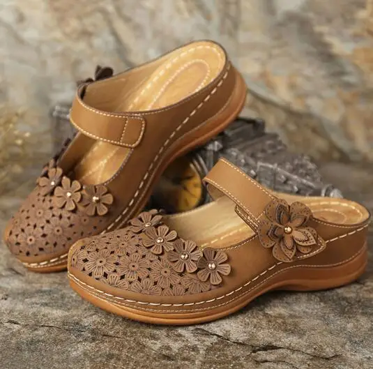 Женские летние тапочки Повседневные женские шлепанцы на танкетке в стиле ретро