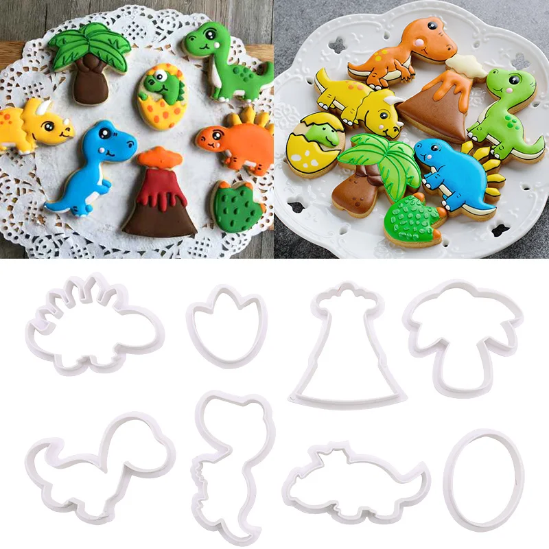 

8 Pcs/set Plastic 3D Dinosaur Cookie Mould Handmade Diy Cookie Baking Embossing Decor Mould Party Dessert Cake Decorations Props