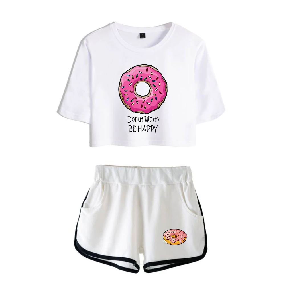 

WAMNI 2020 New Zoe Laverne Women Navel Short-sleeved T-shirt Shorts Two-piece Fashion Print Hip Hop Street Summer Casual Suit