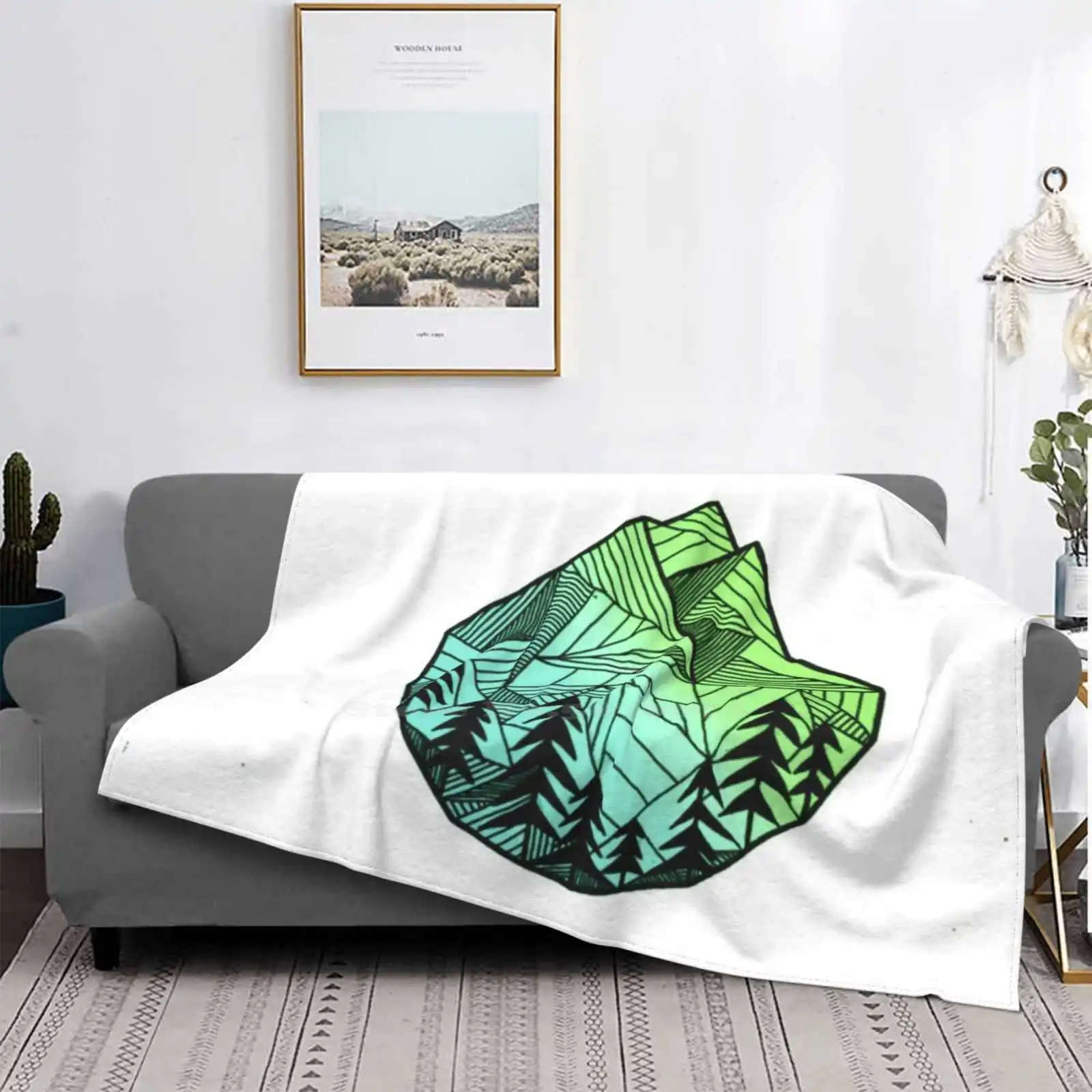 

Зеленый геометрический дизайн с логотипом гор для фотосемейства кемпинга автомобиля самолета Путешествия портативное одеяло для Норвегии...