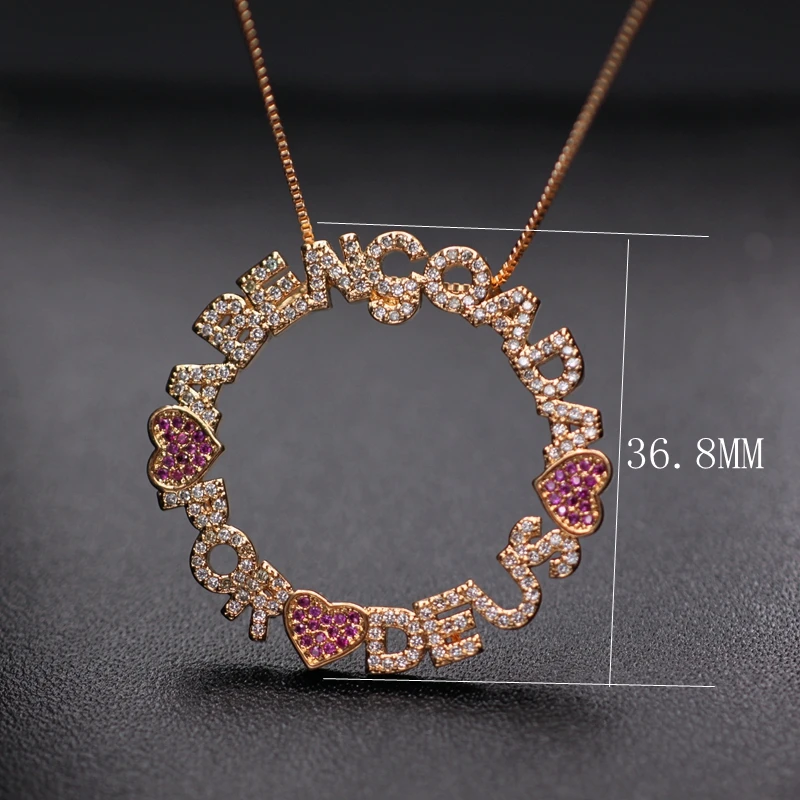 

Full Mirco Paved Cubic Zirconia Heart And Letters Circular Pendant Necklaces For Women Jewelry Charms Fashion Necklaces Jewelry