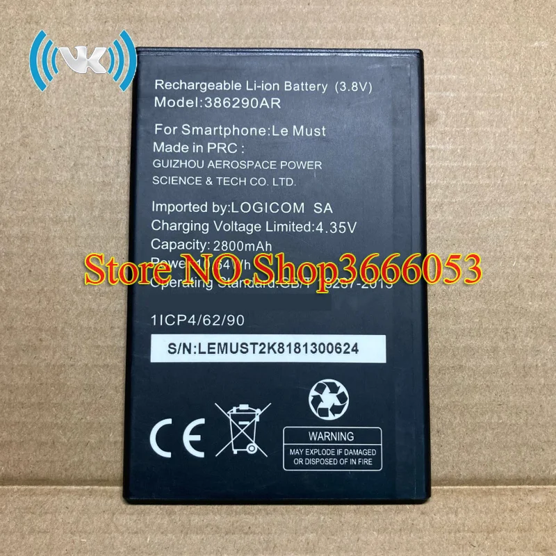VK новый 2800mAh 10.64Wh 3 8 V 386290AR Сменный аккумулятор для Le Must мобильный телефон Li Ion bateria