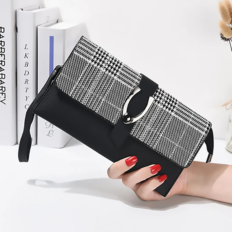 Модный кошелек для женщин вместительный бумажник на застежке кожаный женский