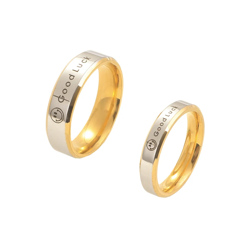 

fashion smile face good luck paired couple rings for women men trend stainless steel lovers rings punk hip hop cool stuff bijoux
