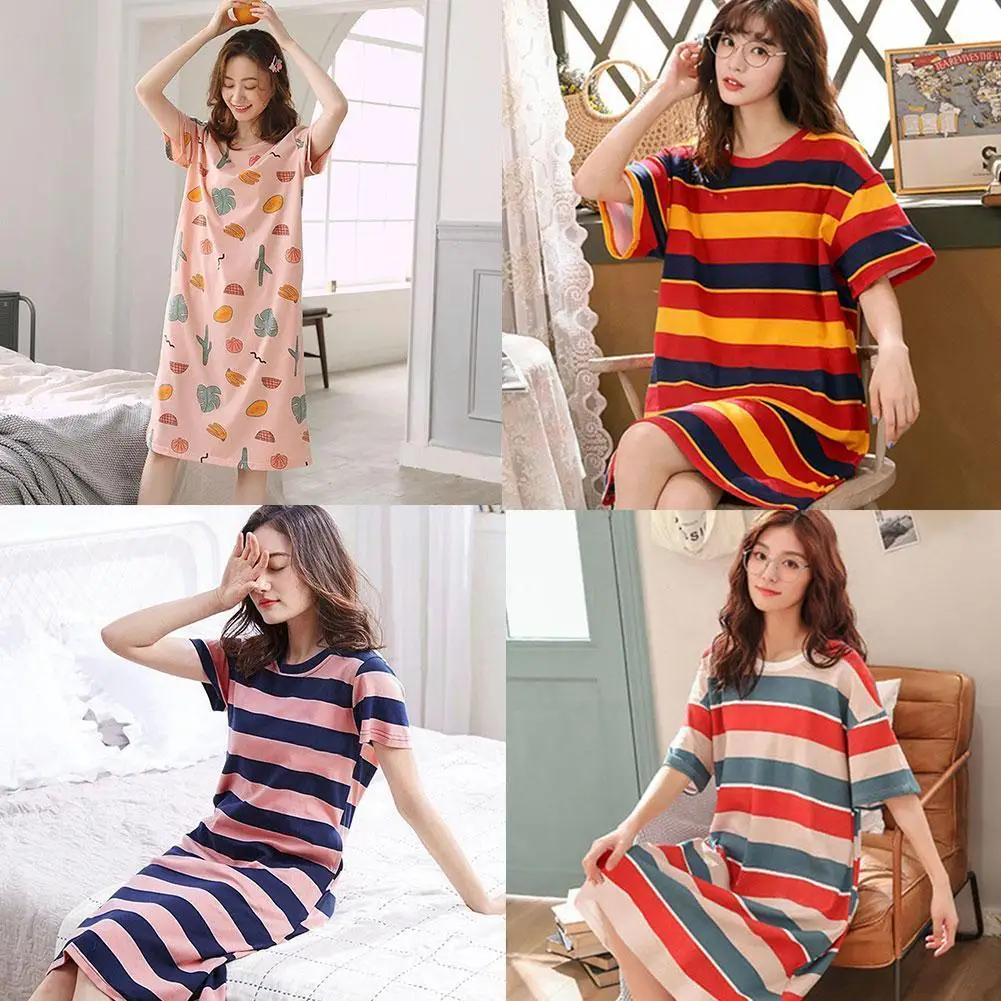 

Short Sleeve Women Sleepwear Imitation Sleepwear Summer Home Sleep Lounge Nightgowns Sleeping Girls Dress Cartoon Wear G3b2