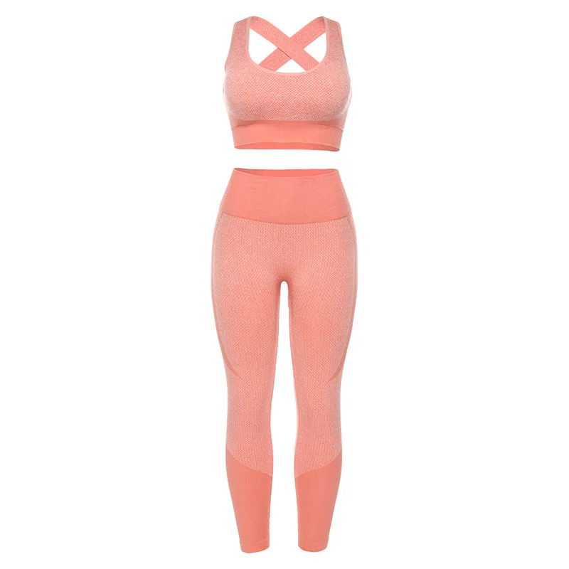 

92S1735098 Summer fashion street versatile solid color women's backless slim seamless sports fitness suit 2 piece set women