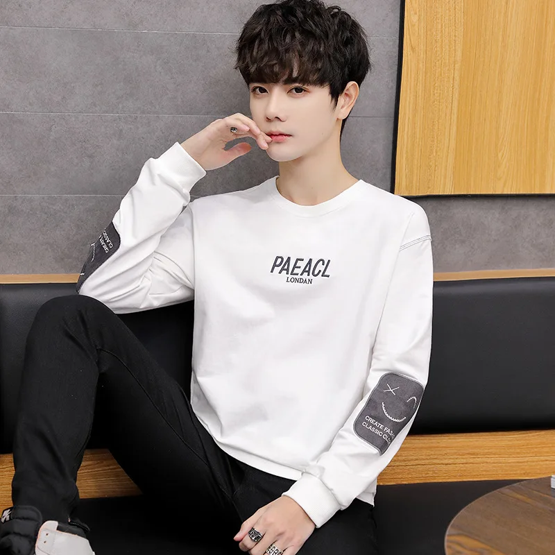 

PDD312 spring and autumn new long sleeve men's sweater popular regular loose casual round neck T-shirt youth top