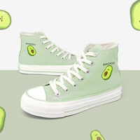 green canvas shoes women fashion avocado print casual sneakers students girls comfortable high tops flats ladies vulcanize shoes