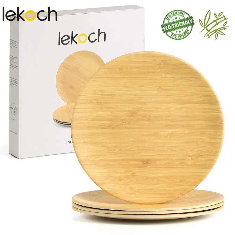 LEKOCH бамбуковые тарелки 4 шт. Бамбуковая тарелка с зернистым узором посуда ручной