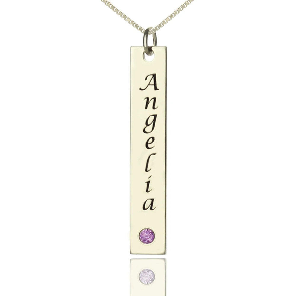 

Uonney Wholesale Vertical Bar Necklace Name Tag With Birthstone Hot Sale Personalized Engrave Name Necklace For Family Gift