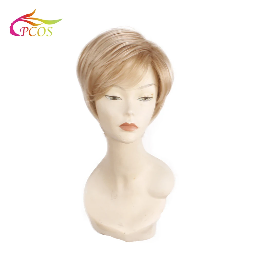 

Парик блонд, 10 дюймов, парики боб для женщин с боковой челкой, волосы из высокотемпературного волокна, прямые парики, бесплатная шапочка для ...