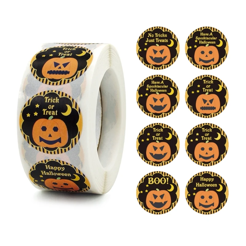 

500 Pcs Round Halloween Label Stickers Pumpkin Present Package Decor Craft