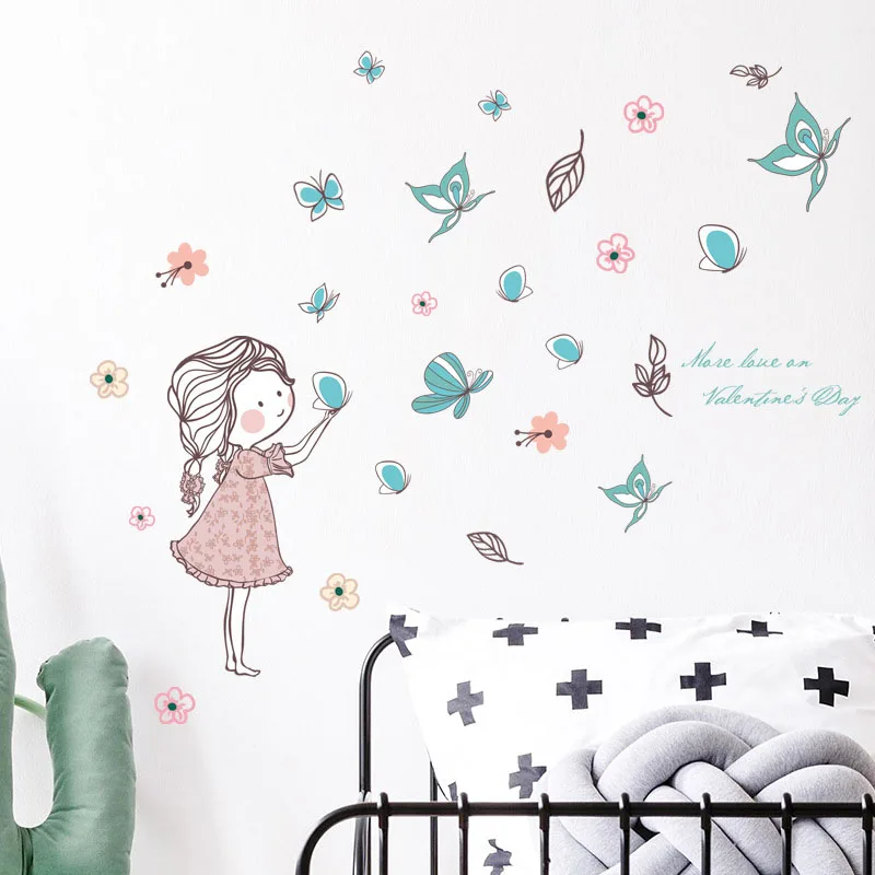 

Beautiful Butterfly Elf Girl Bird Arts Wall Sticker For Kids Rooms Home Decor Wall Decal Baby Bedroom Wall