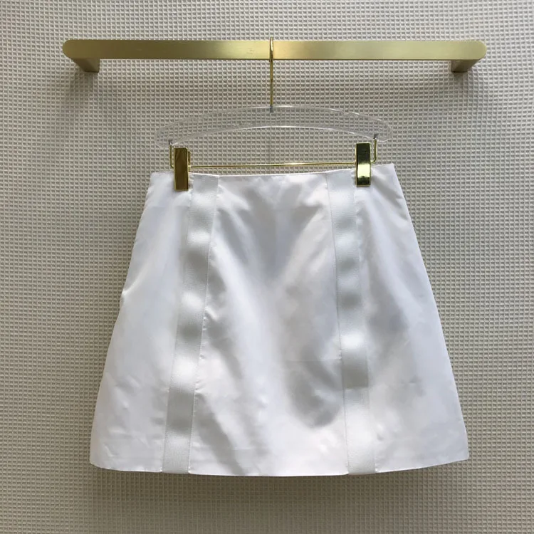 Luxury Brand Skirts Women 2021 Spring Fall High Waist Slim A Line Mini Skirt High Quality Nylon White or Black Skirts for Women