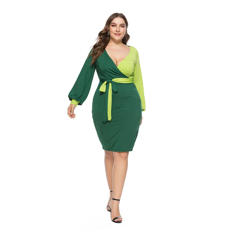 Большой Размеры кроя шить сплайсинга Цвет платье миди для Офисные женские туфли