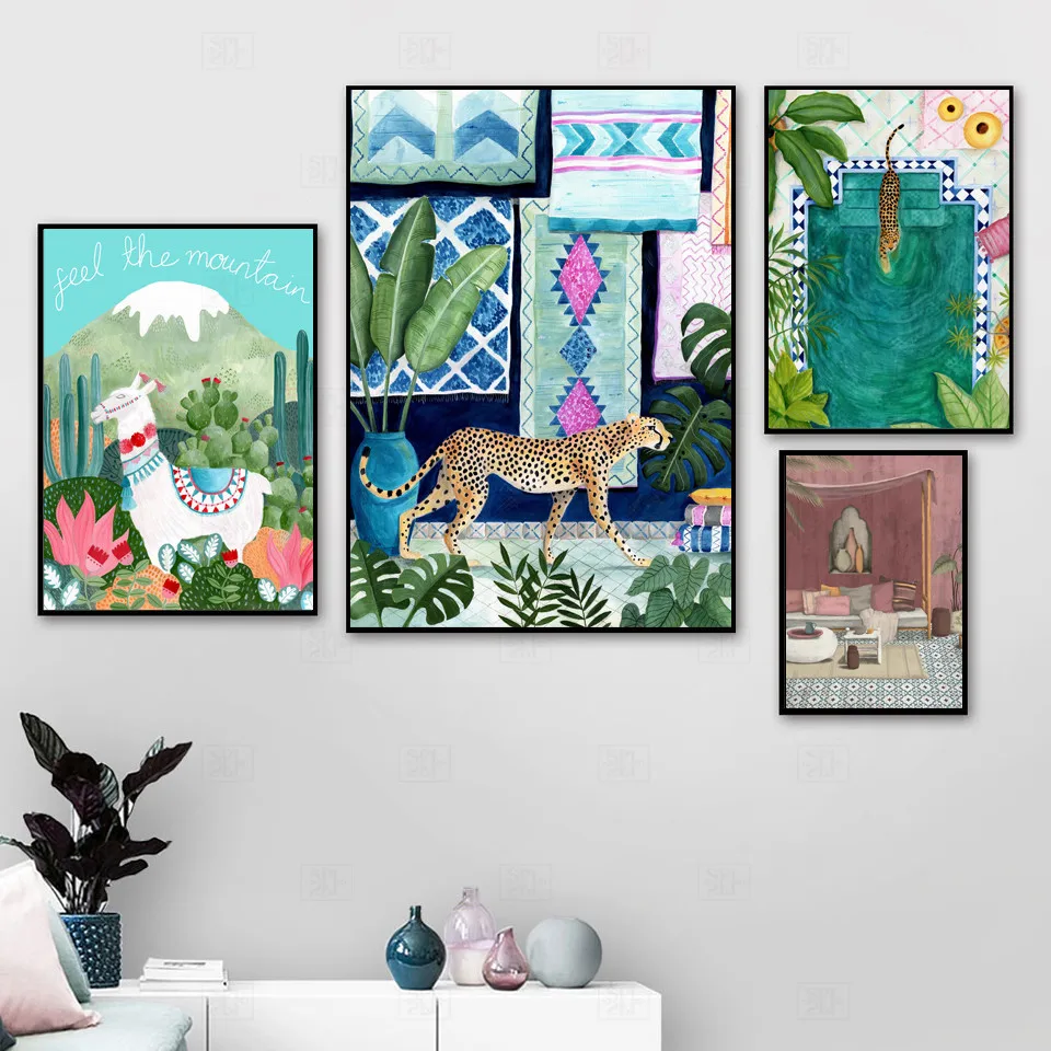 

Morocco Cheetah Llama Leopard Jungle Nordic Posters And Prints Wall Art Canvas Painting Wall Pictures For Living Room Home Decor