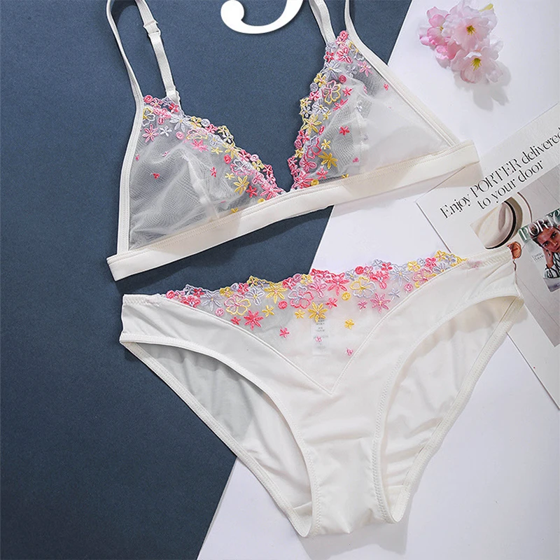 

Sexy Bra Set Lingerie Embroidery Brassiere Lace Underwear Set Sexy Transparent Panties Women's Underwear