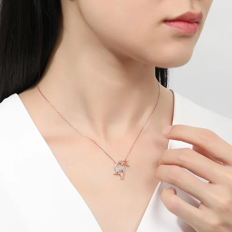 ?? Ubestnice流行18 18kゴールドAU750ファインジュエリー5Aジルコンヘラジカペンダント鹿チョーカーネックレス女性のためのパーティークリスマスギフト