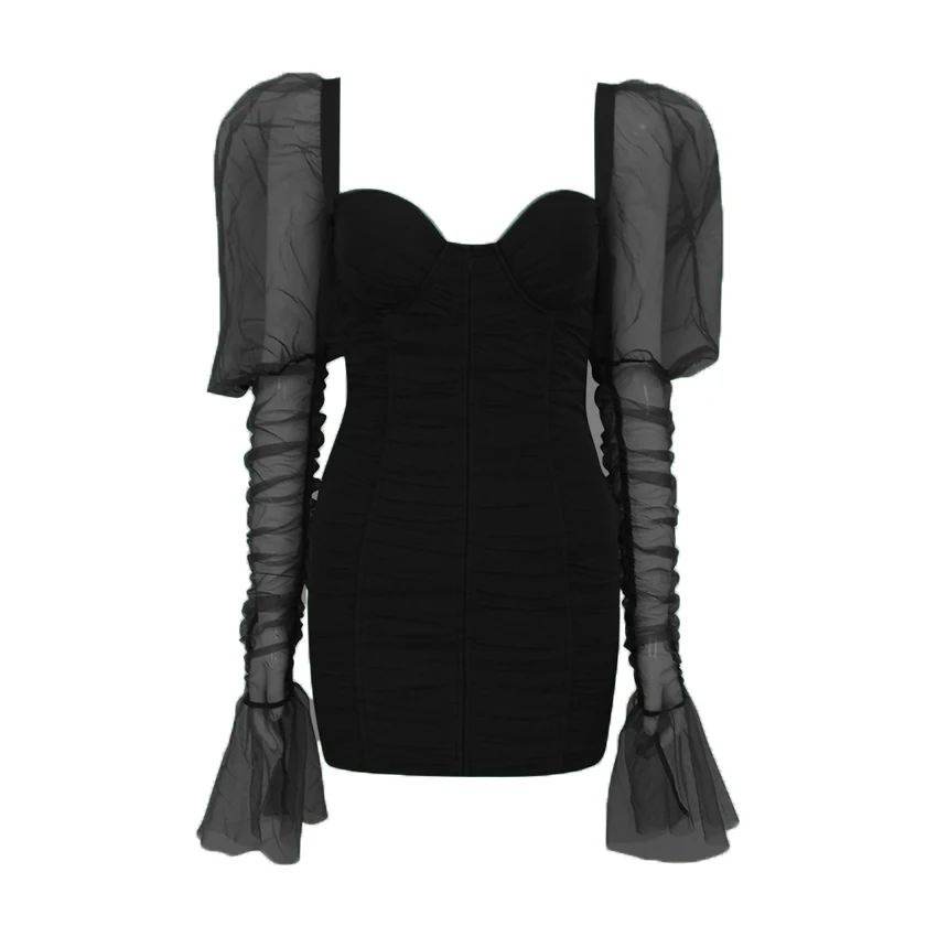 

Bevenccel 2020 New Winter Long Sleeve Women Bandage Dress Sexy Mesh Strapless Mini Celebrity Evening Party Club Dress Vestidos
