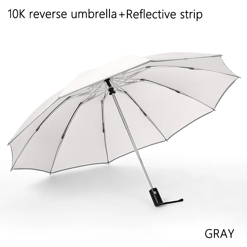 10-Reflective StripG Бизнес-зонт, мужские черные ветрозащитные 10K Автоматические Складные складные зонты с обратным отражением, женский зонт для гольфа, идеи подарка - Цвет: 10-Reflective StripG