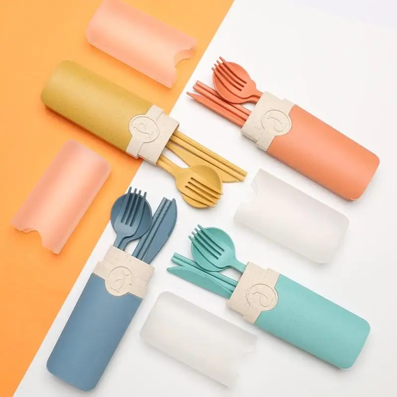 1 комплект соломенная посуда портативный многоразовый нож ложка вилка палочки