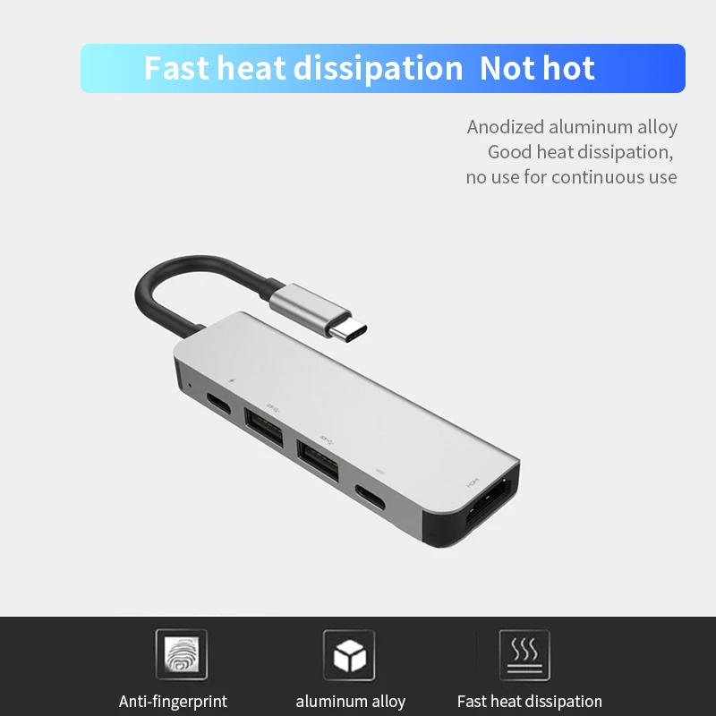 

5 in 1 Docking Station USB 3.0 HDMI Ethernet for MacBook Pro Type-C Data PD Charging Port for Smartphone iMac Laptop Desktop