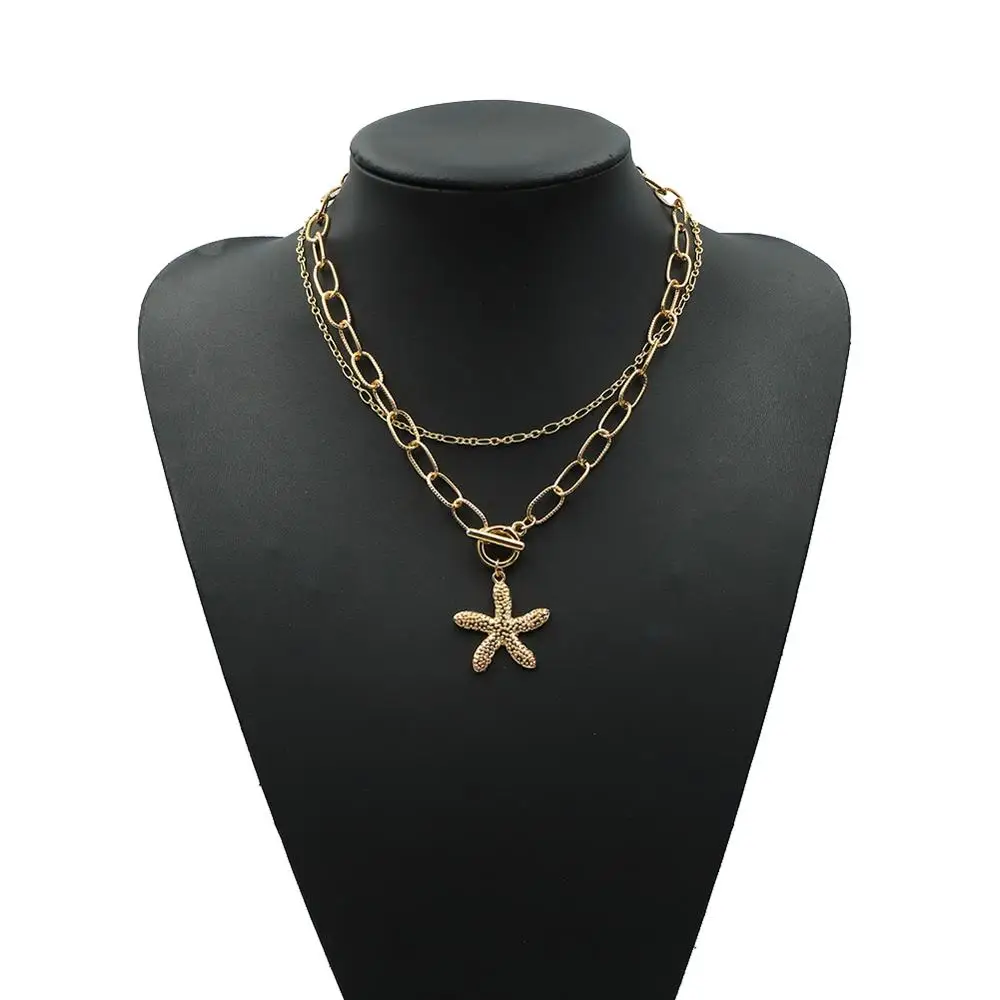 

Girlgo 2021 Newest Trend Large Multilayer Chain Necklace For Women Gold Silver Color Chain Maxi Torque Star Pendant Necklace