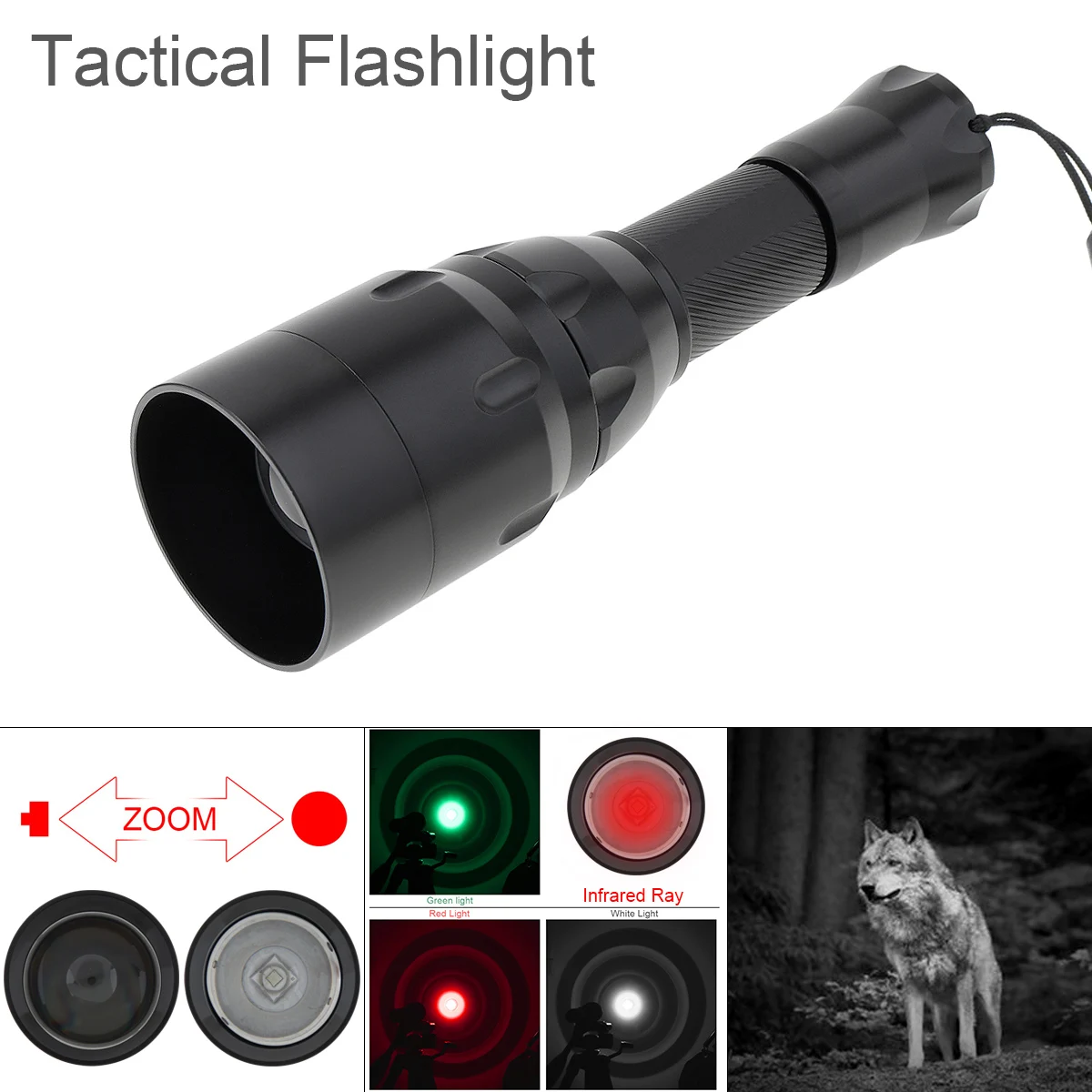 C16 Zoomable LED Flashlight Torch Lamp 1500Lm XPE Red Green White Infrared Light 850nm LED Tactical Flashlight for Hunting hunting light element tactical red laser torch ellm flashlight softair wapens arsoft armas surefir ir lamp flashlight for pistol