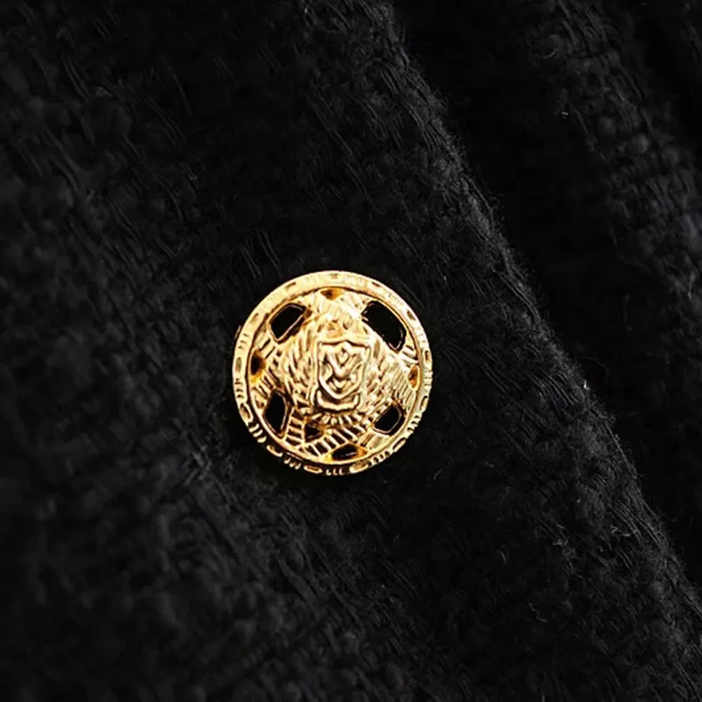 

Fashion Vintage College Style Women Black Tweed Jacket Single-breasted Pocket Long Sleeve Female Uniform Coat Casaco Femme
