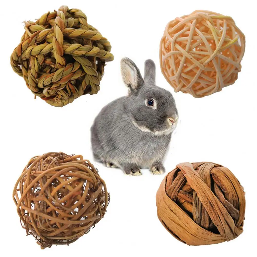

40% Hot Sales!!! 4Pcs Bird Chewing Ball Natural Material Bite Resistant Rattan Straw Pets Toy Balls for Parrot
