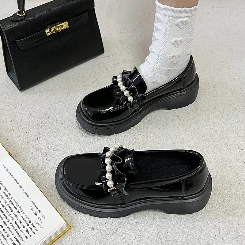 

Женские оксфорды с украшением из жемчуга, элегантная Осенняя повседневная обувь на платформе, кроссовки с круглым носком, лето