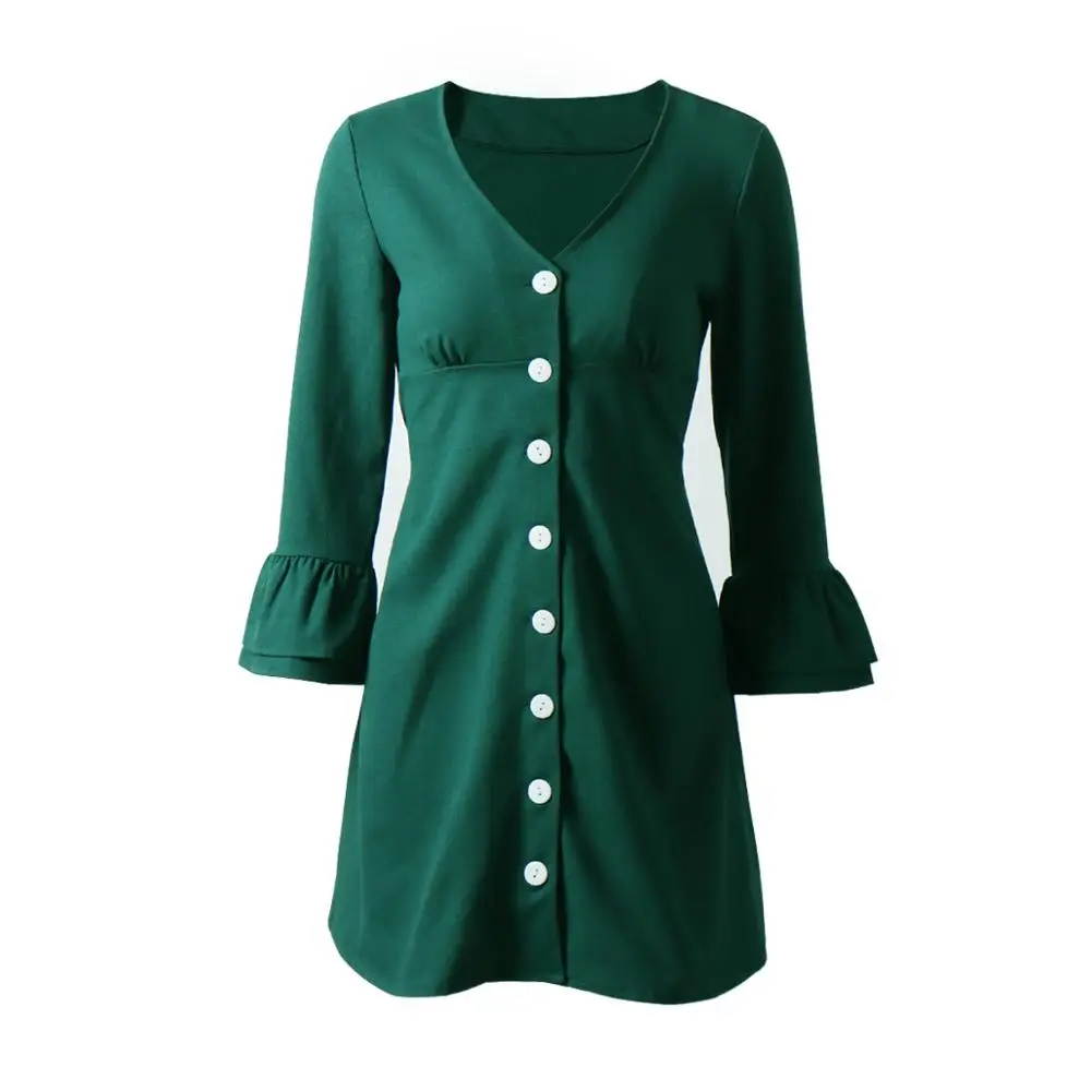 Cute sweet beauty dress hot fashion long sleeve V-neck retro style girl casual loose mini button shirt | Женская одежда