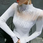 Женский трикотажный свитер-водолазка, яркий пуловер с длинным рукавом, осень 2022