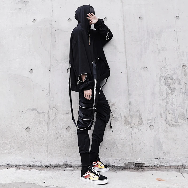 

2020 Spring And Autumn New Dark Black Yamamoto Ultra Loose Hooded Sweatshirt Fashion Casual Wild Pullover Black M-XL