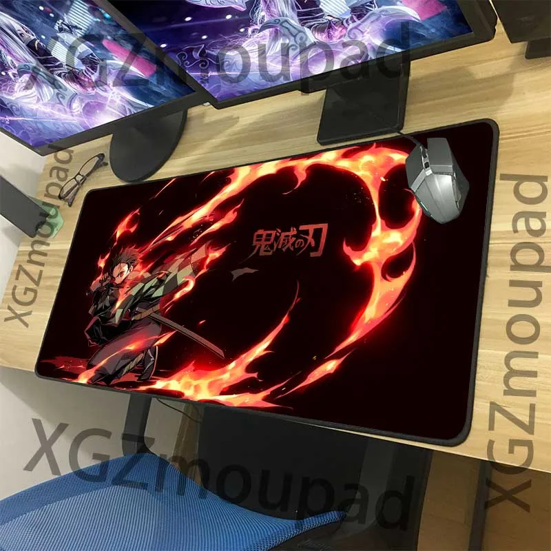 XGZ Popular Anime Demon Slayer Kimetsu No Yaiba Large Mouse Pad Black Lock Edge Computer Table Mat Speed Rubber Non-slip Carpet