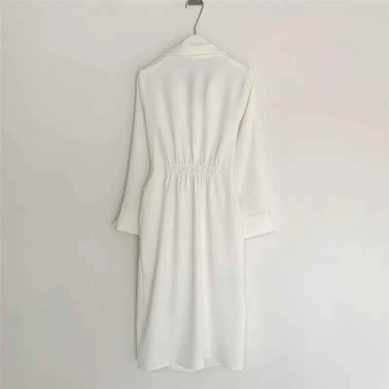 

Women Dress OL Gentle Minimalist Autumn Work Wear Lapel Elegant Lace Up Solid Brief Sexy Chic Loose Dresses Female Vestidos