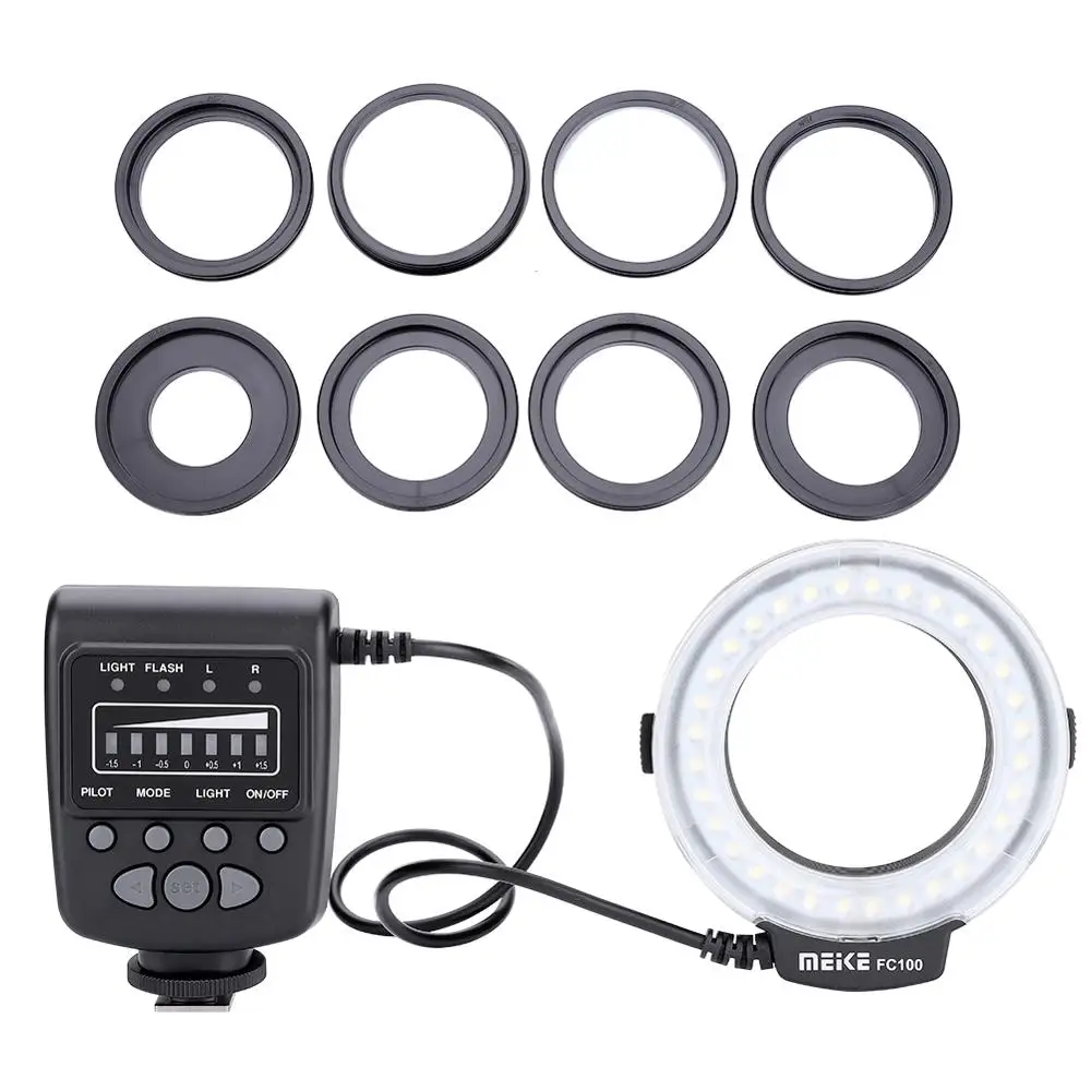 Meike FC-100 FC100 ручная светодиодная Кольцевая вспышка для макросъемки с 8 переходными