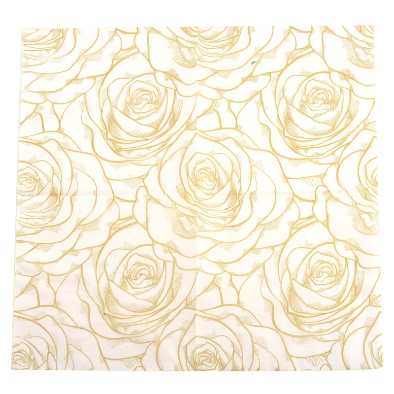 

20pcs Golden Floral Flower Theme Paper Napkins Food Festive Party Tissue Decoupage Glass Decoration