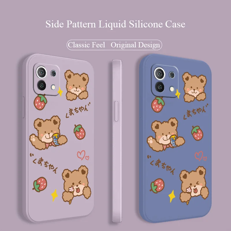 

For Xiaomi Mi 11 lite Ultra 11i 10T 9T Pro Lite 10 10S 9 8 lite Pro Poco F2 X2 F3 Pro Case Strawberry Bear Slicone Phone Cover