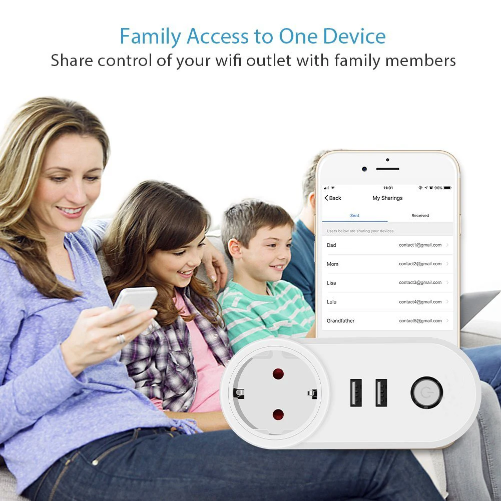 Интеллектуальная беспроводная (Wi Fi) Мощность Plug электрической розетки EU US AU UK GE JP