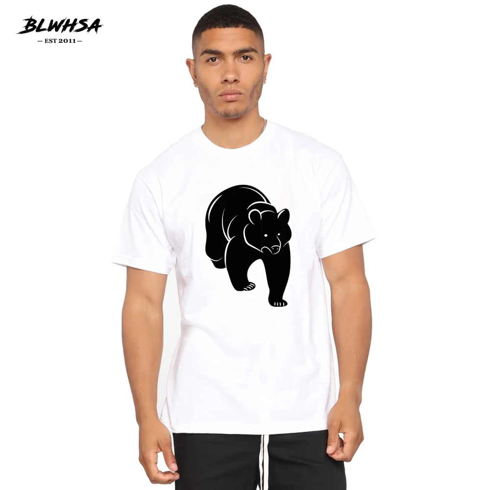 

BLWHSH Bear Printing T Shirt Men Fashion Short Sleeve Cotton Funny T-shirt Black Bear Printed Brand Plump Men Plus Tops Shirts