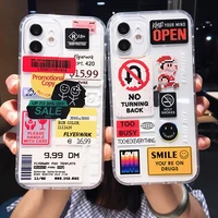 retro bar code label phone case for iphone 13 pro max 12 mini 12 x xr 7 8 plus se cute cartoon transparent soft shockproof cover