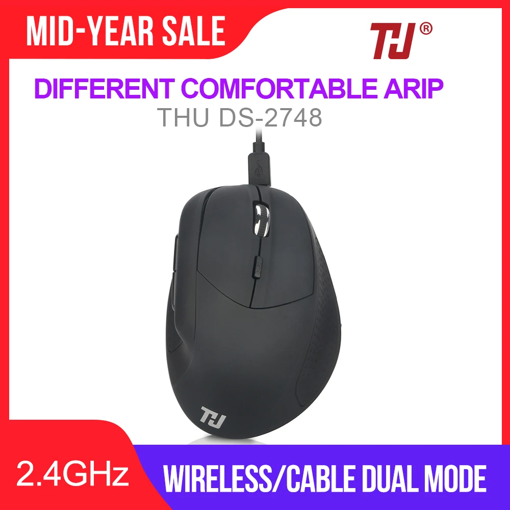 

2.4G Wireless Mouse Rechargeable Ergonomic Vertical Gaming Mouse 6 DPI level up to 4800DPI for PC Laptop MacBook